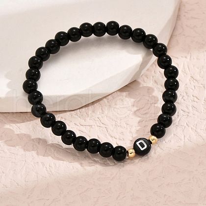 Alloy Resin Round Beaded Stretch Bracelets WG611D6-04-1