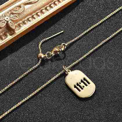 Adjustable Brass Hollow 11:11 Number Oval Pendant Necklaces NJEW-NH0001-06G-1