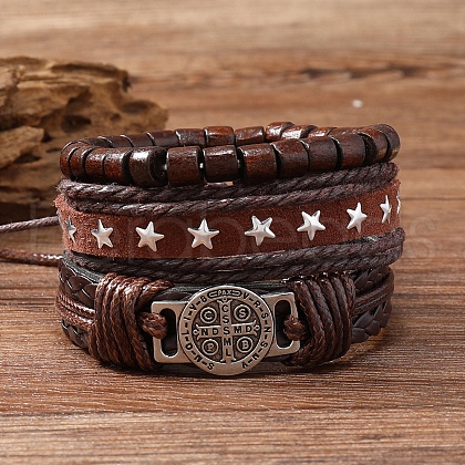 Braided Imitation Leather Cord Bracelets for Men PW-WG8BEF8-03-1