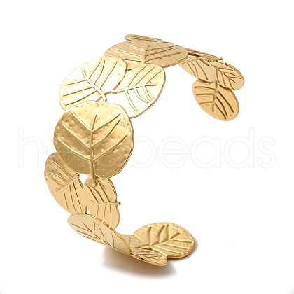 Stainless Steel Chunk Leaf Open Cuff Bangles for Women BJEW-G719-17G-1
