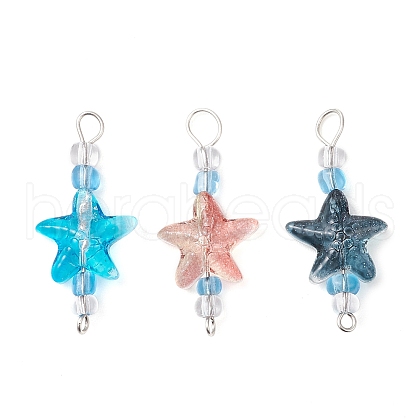 Gradient Color Baking Paint Transparent Glass & Seed Beaded Starfish Connector Charms PALLOY-JF03848-1