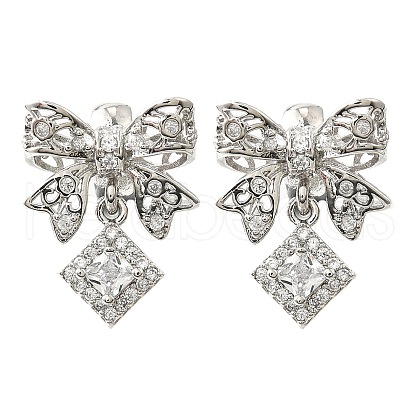 Bowknot & Rhombus Brass Micro Pave Clear Cubic Zirconia European Beads KK-V008-35P-1