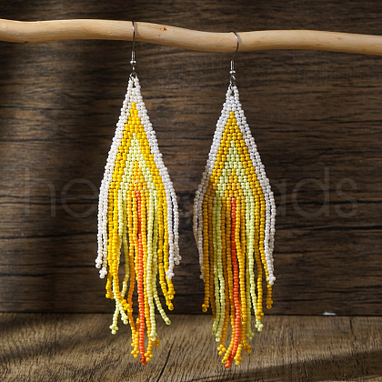 Bohemian Handmade Glass Seed Beads Tassel Dangle Earrings AE7424-10-1