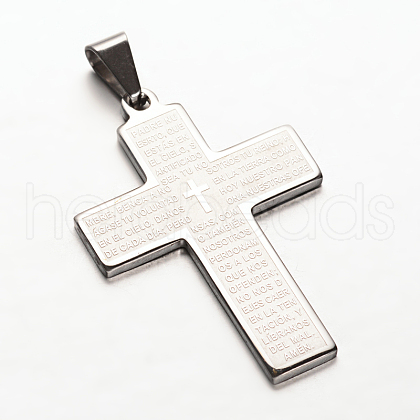 Non-Tarnish Cross with Words 304 Stainless Steel Pendants STAS-N068-47B-1
