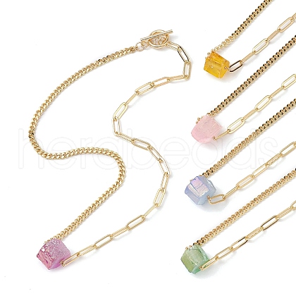 Electroplated Natural Quartz Hexagon Prism Pendant Necklaces NJEW-JN04996-1