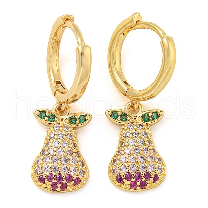 Rack Plating Brass Micro Pave Cubic Zirconia Pear Hoop Earrings EJEW-T021-04G-1
