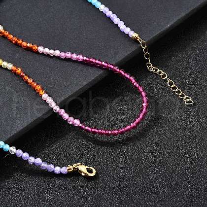3MM Faceted Round Colorful Cubic Zirconia Beaded Necklaces for Women NJEW-A047-01G-1