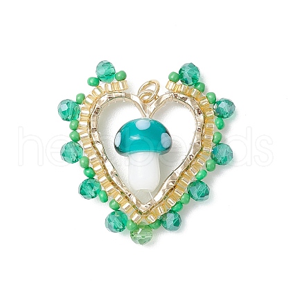 Mushroom Handmade Lampwork with Grade A Round Glass Seed Beads and Rack Plating Alloy Open Back Bezel Pendants and Electroplate Glass Beads Pendants PALLOY-MZ00689-04-1