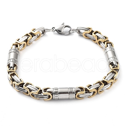 Vacuum Plating 304 Stainless Steel Column Link & Byzantine Chain Bracelet for Men Women BJEW-Z023-09P-1