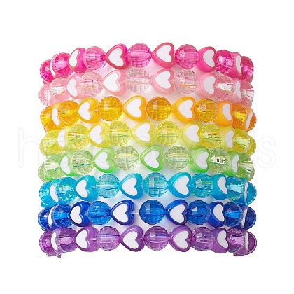 8Pcs 8mm Faceted Round & Heart Acrylic Beaded Stretch Bracelet Sets BJEW-JB10240-01-1