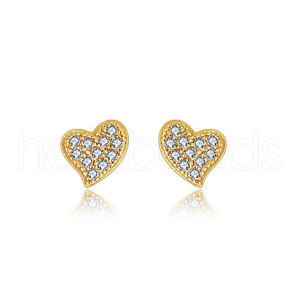 Heart 925 Sterling Silver Cubic Zirconia Stud Earrings for Women EJEW-P231-35G-1