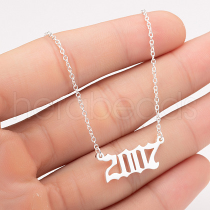 2007 Birth Year Number 201 Stainless Steel Pendant Cable Chain Necklaces FS-WGB5F08-43-1