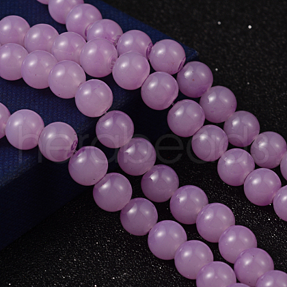 Violet Color Spray Painted Round Imitation Jade Glass Beads Strands X-DGLA-S076-8mm-22-1