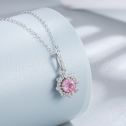 Flower 925 Sterling Silver Pave Cubic Zirconia Pendant Necklaces for Women FS-WG92113-04-1