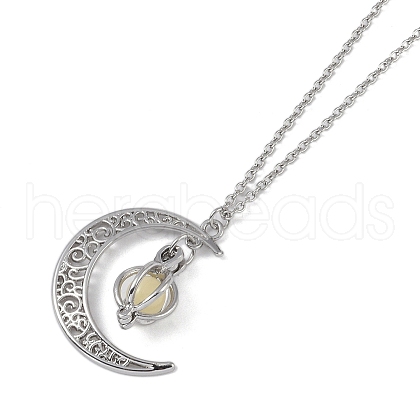 Alloy Resin Moon Pumpkin Pendants Necklaces NJEW-S417-01C-1
