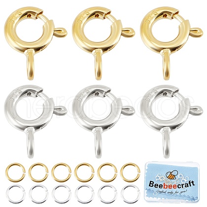 Beebeecraft 6Pcs 2 Color 925 Sterling Silver Spring Ring Clasps DIY-BBC0001-47-1