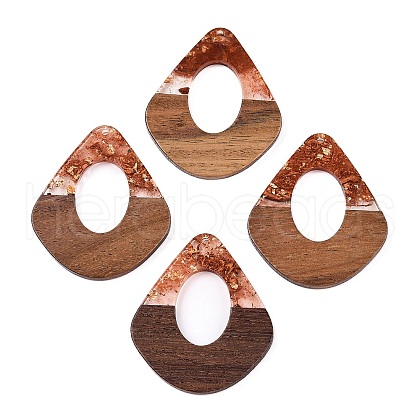 Transparent Resin and Walnut Wood Pendants RESI-T057-07C-1