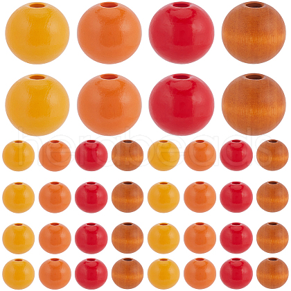 SOFPLATE 120Pcs 4 Colors Painted Natural Wood Beads WOOD-SP0001-11A-1