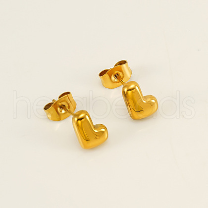 Chunk Letter 304 Stainless Steel Stud Earrings for Women EJEW-G386-01L-G-1