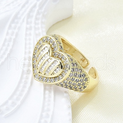 Brass Micro Pave Clear Cubic Zirconia Cuff Rings for Women RJEW-G347-01G-1