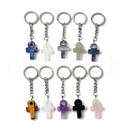 Mixed Natural & Synthesis Gemstone with Iron Keychains KEYC-Q002-01P-1