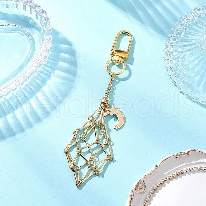 Brass Macrame Pouch Empty Stone Holder Pendant Decoration HJEW-JM03304-02-1