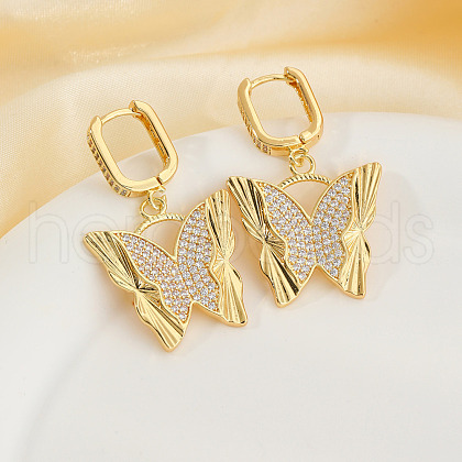 Fashionable Brass Clear Cubic Zirconia Butterfly Hoop Earrings SZ8997-2-1