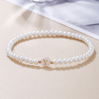 Plastic Pearl Round Beaded Stretch Bracelets for Women WGC81DB-25-1