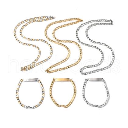 201 Stainless Steel Curb Chain Necklace & Rectangle Link Bracelet SJEW-F220-02A-1