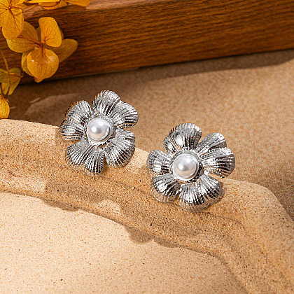 Stainless Steel Flower Stud Earrings HO8462-2-1