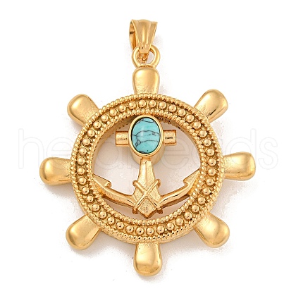 304 Stainless Steel & Synthetic Turquoise Rudder Big Pendants STAS-D110-07G-1