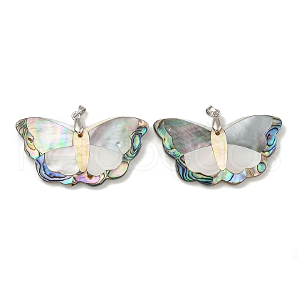 Rack Plating Brass Pave Natural Paua Shell & White Shell Big Pendants KK-U025-12P-07-1
