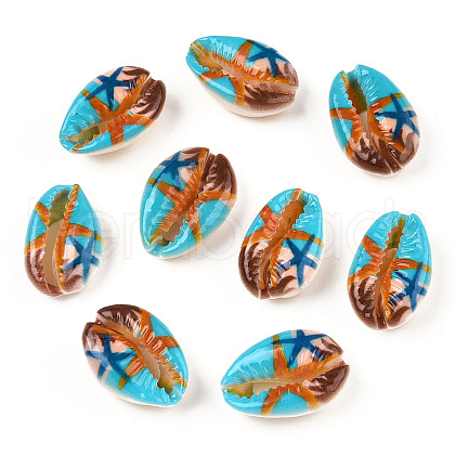 Printed Cowrie Shell Beads X-SSHEL-T013-01C-1
