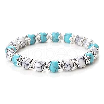 Two Tone Synthetic Turquoise Dyed Round Beaded Stretch Bracelets for Women JT2459-3-1