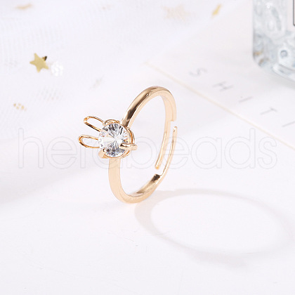 Rabbit Brass Micro Pave Clear Cubic Zirconia Finger Rings for Women FS-WG73E82-02-1