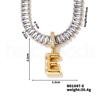 Golden Tone Brass Pave Clear Cubic Zirconia Letter Pendant Necklaces for Women YX4437-5-1