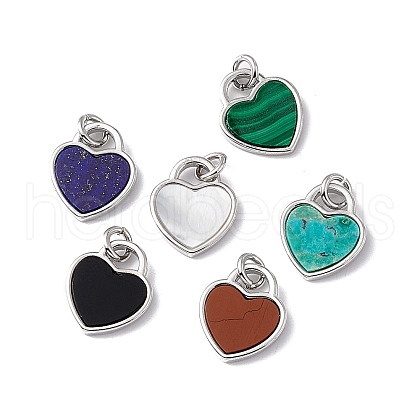 Natural Mixed Stone Heart Charms G-G977-05P-1