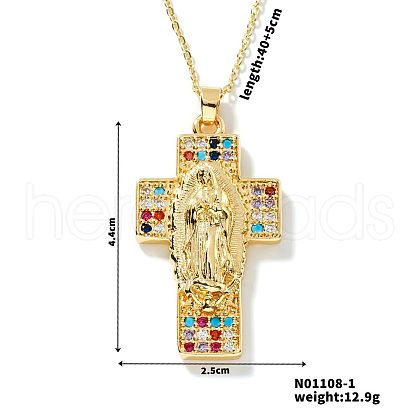 European and American Brass Pave Cubic Zirconis Virgin Mary Cross Pendant Necklaces IK3172-1-1