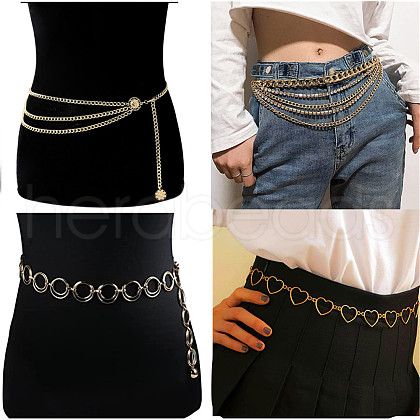 4Pcs 4 Styles Alloy Link Chain Waist Body Chains for Jeans Dresses WG49084-02-1
