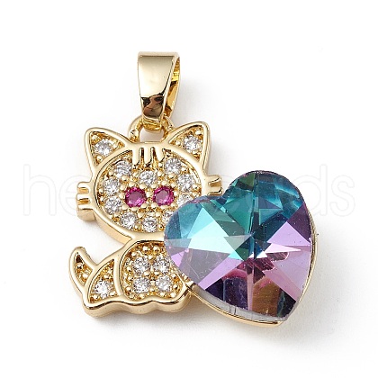 Real 18K Gold Plated Rack Plating Brass Micro Pave Cubic Zirconia Pendants KK-C015-31G-09-1