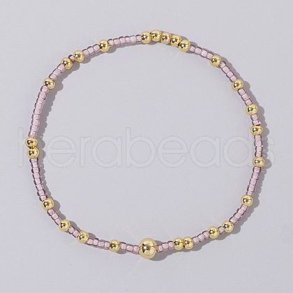 Bohemian Style Brass Beads & Glass Seed Beads Stretch Handmade Bracelets for Women MN4991-3-1