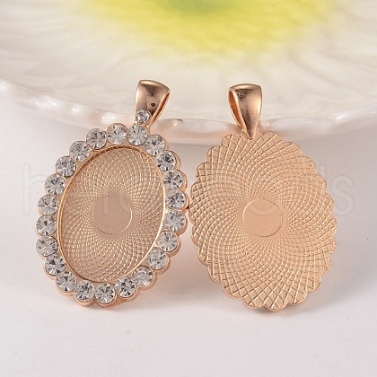 Oval Alloy Rhinestone Pendant Cabochon Settings ALRI-T354-01KCG-1