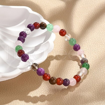 Natural Mixed Wealth Stone Beaded Stretch Bracelets BJEW-D446-B-39-1