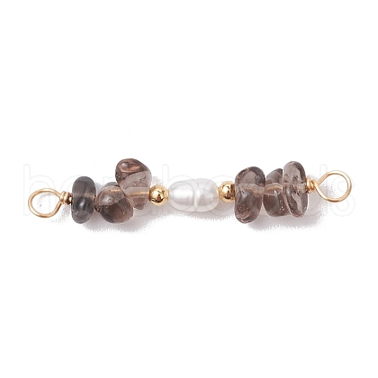 Natural Ice Obsidian Chip & Natural Cultured Freshwater Pearl Rice Beaded Connector Charms PALLOY-JF03707-03-1