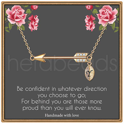 Brass Micro Pave Clear Cubic Zirconia Arrow with Letter Pendant Necklaces FS-WG43978-25-1
