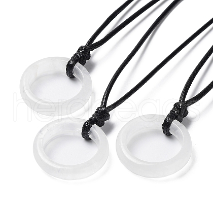 Natural Quartz Crystal Ring Pendant Necklace with Waxed Cords NJEW-R262-01A-05-1
