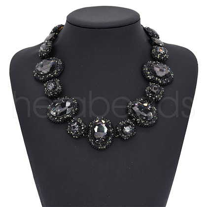 Alloy Rhinestone & Glass Oval Link Chain Necklaces for Women FS-WG2E80C-04-1