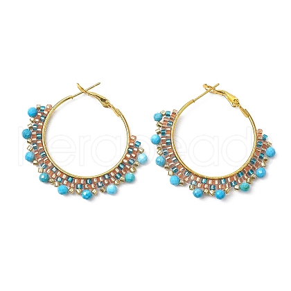 Boho Faceted Natural Magnesite(Dyed) & Glass Hoop Earrings for Women EJEW-MZ00156-1