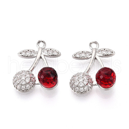 Brass Micro Pave Cubic Zirconia and Glass Pendants KK-T076-01P-1