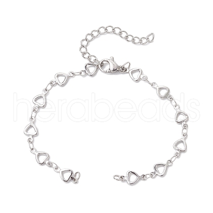 304 Stainless Steel Hollow Heart Link Chain Bracelet Makings for Women AJEW-JB01340-02-1